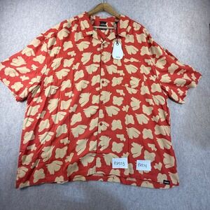 NWT Prana Mens XXL Relaxed Fit Short Sleeve Button Down Shirt Red Tan Abstract